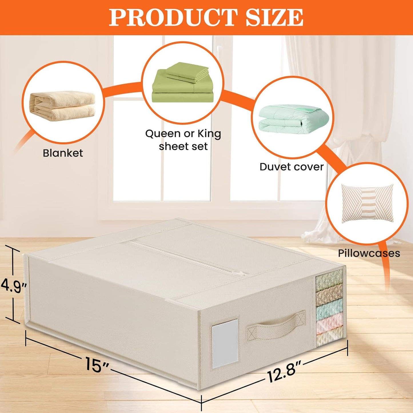 WOWBOX Sheet Organizers and Storage,Closet Bed Sheet Organizer Under Bed Storage and Organization with Label Cards & Clear Window for Bedding Sheets,Duvet Covers,Blankets (6 Pack，Beige)