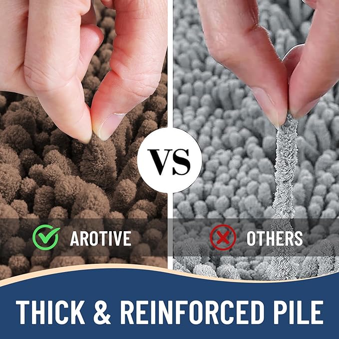 Arotive Luxury Chenille Bathroom Rug Mat, Extra Soft Thick Absorbent Shaggy Bath Rugs, Non-Slip Machine Wash Dry, Plush Bath Mats for Bathroom, Shower and Tub, 30x20, Mocha