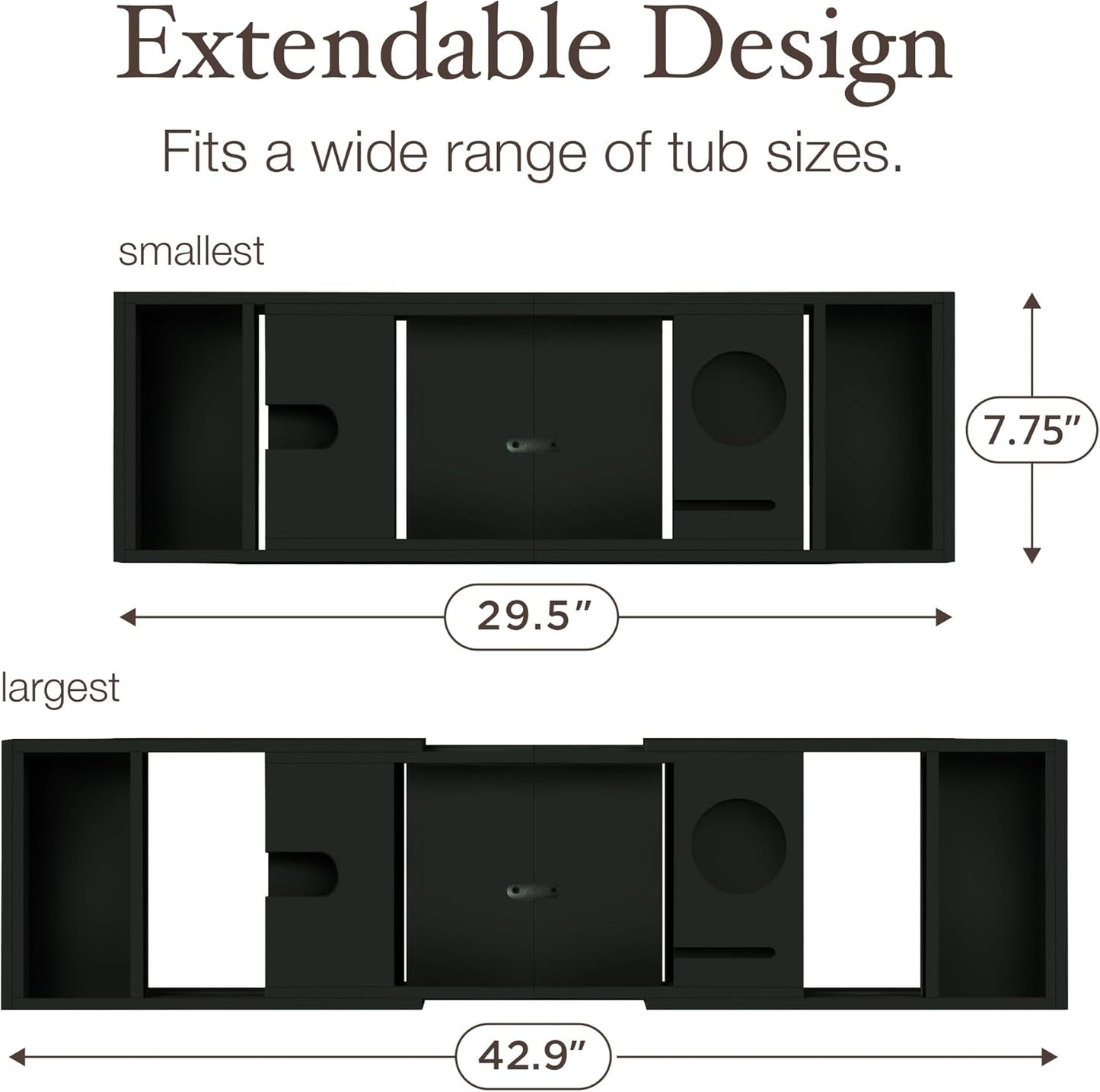 Bathtub Tray - Expandable Black Bamboo Bath Tray for Tub with Wine Glass Holder, Book & Tablet Stand - Wooden Bathtub Caddy Tray for Bathroom Accessories, Spa Relaxation, Housewarming & Wedding Gift