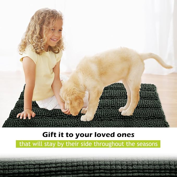 KGORGE Bathroom Rugs - Soft Bath Mat Water Absorbent Non-Slip Thick Shaggy Shower Carpe, Machine Washable, Plush Carpet Runner for Tub Kitchen Toilet Door Way, Dark Green, 60" x 24", 1 Pc