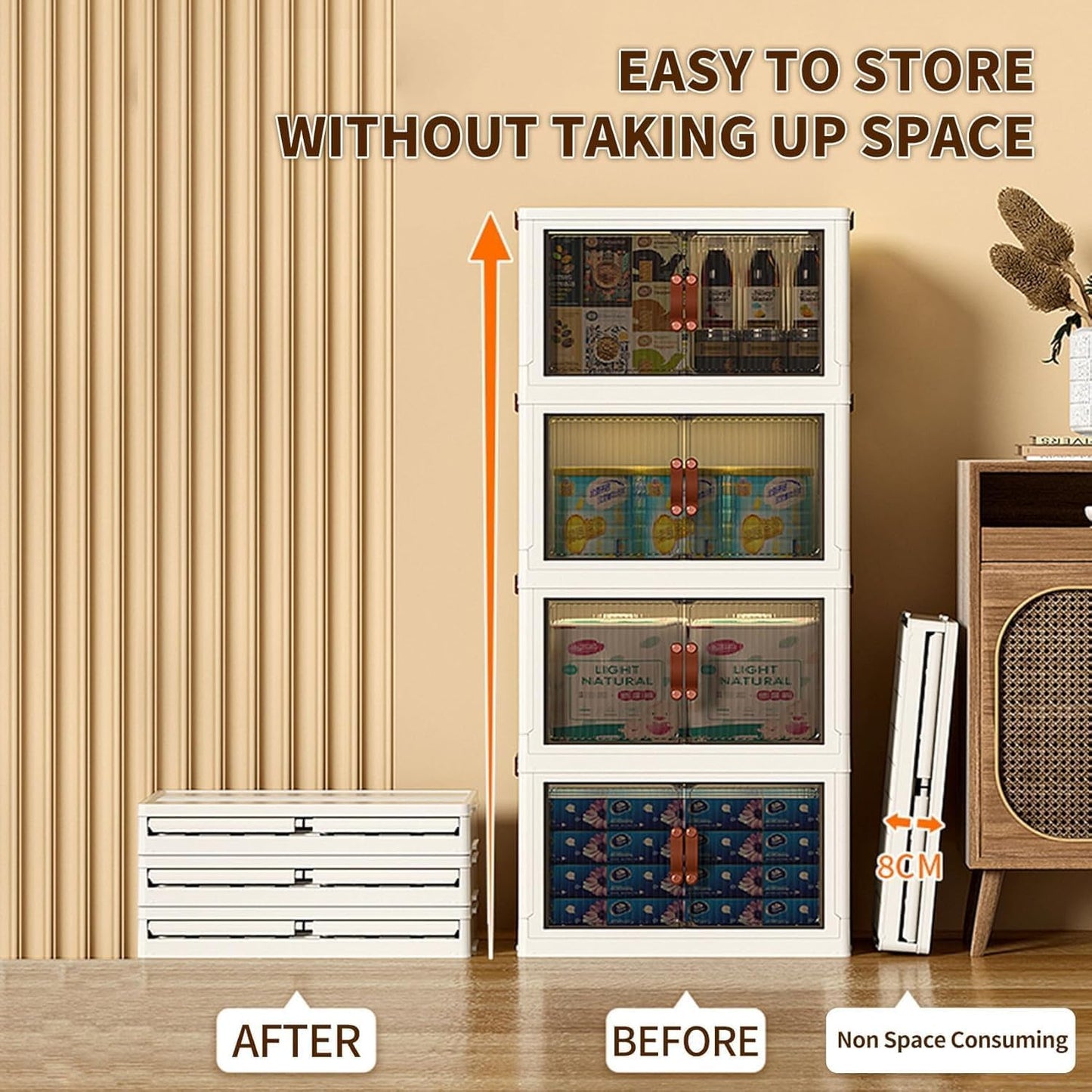 3-Tier Stackable Storage Bins with Lids & Open Front Design, Foldable Storage Bins with Wheels for Home Organization, Collapsible Space Saving Multi-Layer Storage Organizer, 35QT