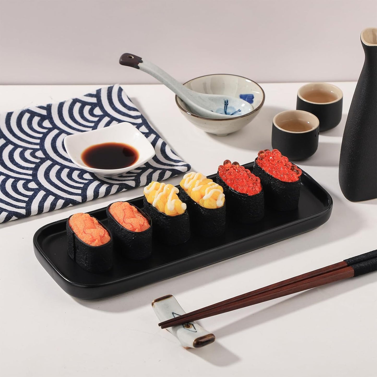 VanEnjoy Ceramic Tray for Kitchen Counter, Black Vanity Tray for Bathroom Counter, Long Narrow Tray for Soap Bottles