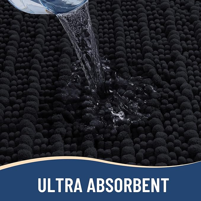 Arotive Luxury Chenille Bathroom Rug Mat, Extra Soft Thick Absorbent Shaggy Bath Rugs, Non-Slip Machine Wash Dry, Plush Bath Mats for Bathroom, Shower and Tub, 45x27, Black