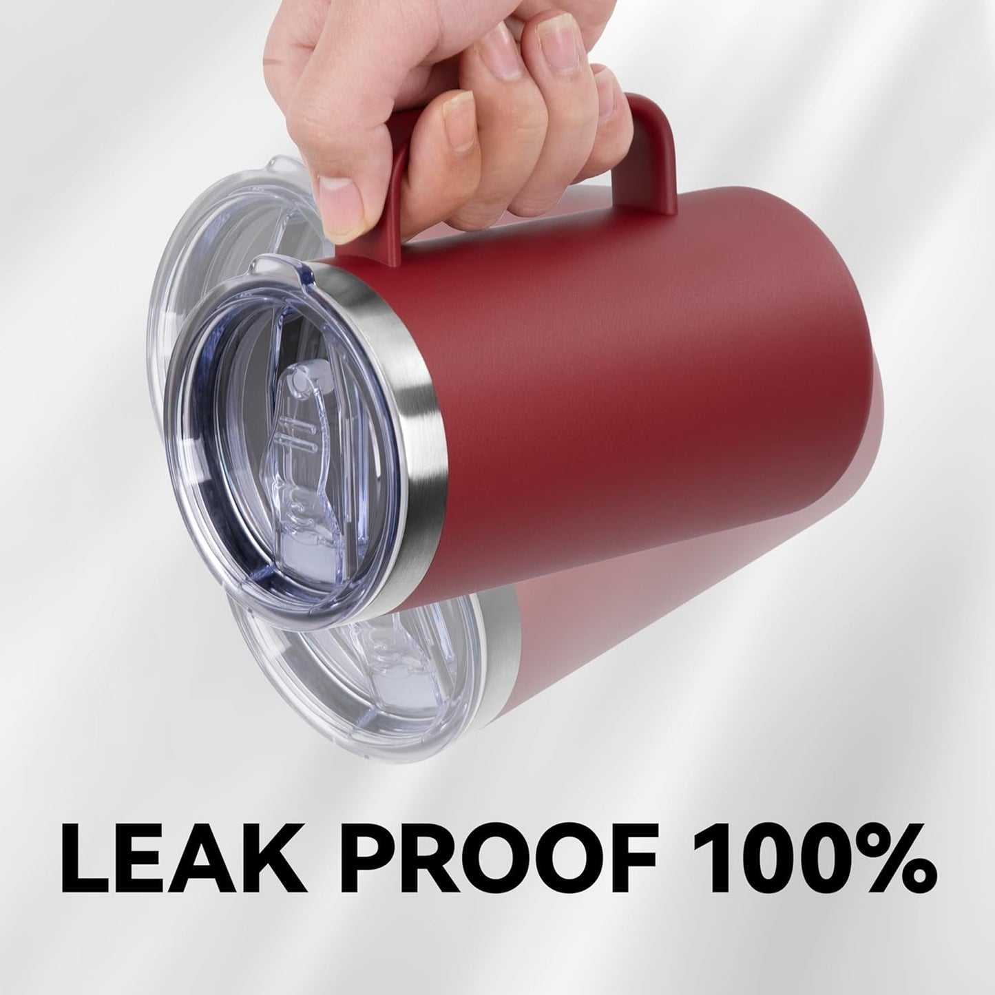 DOMICARE 24oz Mug with Handle and Lid, Stainless Steel Coffee Mug, Travel Mug with Handle, Double Wall Vacuum Coffee Tumbler, Reusable Insulated Cup, Dark Red, Pack 4