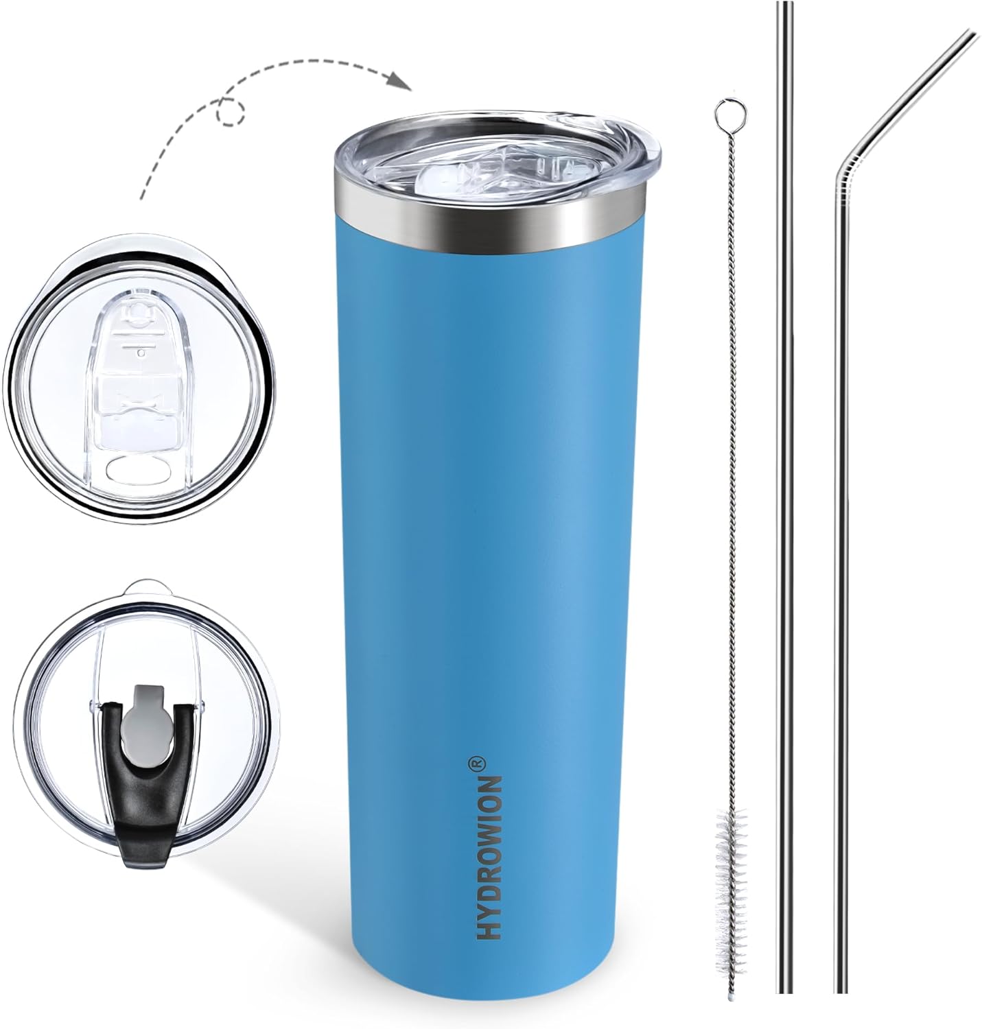 HYDROWION Triple-Insulated Tumblers - Stainless Steel with Lid and Straw, 20 oz Water Bottle, Stainless Steel Cups, Coffee Travel Mug for Home & Office Blue