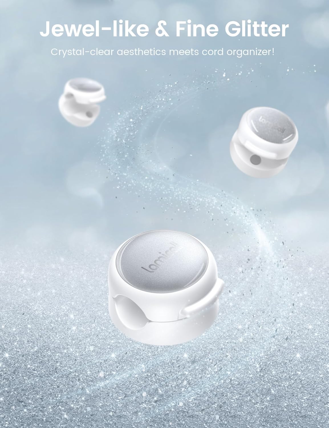 12Pack Magnetic Cable Clips Cord Organizer - Lamicall [Crystal-Clear & Silver Shine] Cable Management Holder for Phone Charging Cord, Strong Adhesive for Nightstand, Home Office Desk Decor Accessories