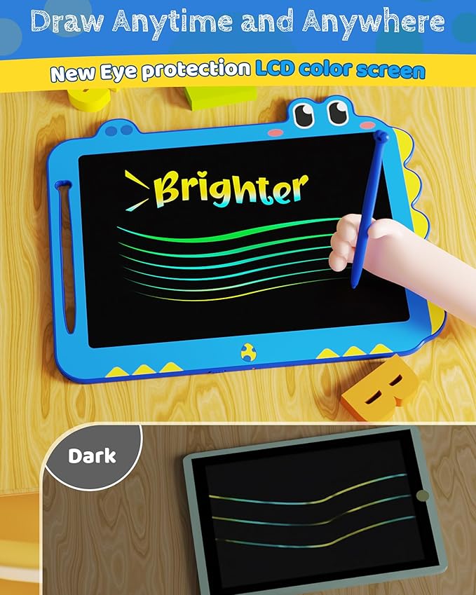 TEKFUN LCD Writing Tablet for Kids, 12 Inch Doodle Board Colorful Drawing Tablet, Reusable Electronic Pads Educational and Learning Toys Gifts for 3-13 Year Old Boy and Girl (Blue)