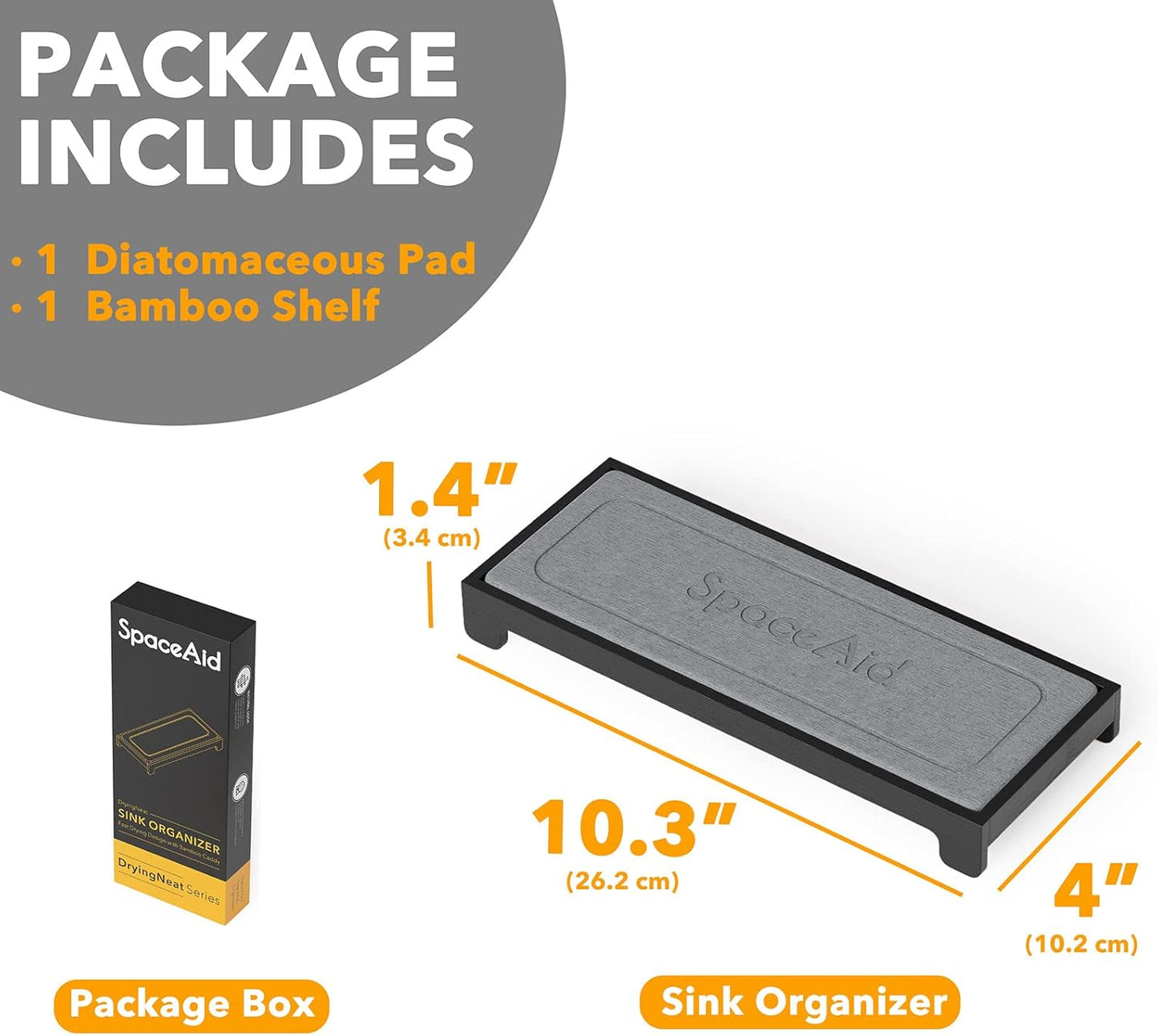 SpaceAid DryingNeat Sink Organizer, Instant Dry Sink Caddy Organizers, Kitchen Sponge Soap Holder Dispenser, Countertop Fast Drying Counter Tray Rack (Bamboo Rack, Black)