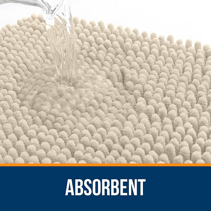 OLANLY Bathroom Rugs 44x24, Extra Soft Absorbent Chenille Bath Rugs, Rubber Backing Quick Dry, Machine Washable Bath Mats for Bathroom Floor, Tub and Shower, Home Decor Accessories, Sand