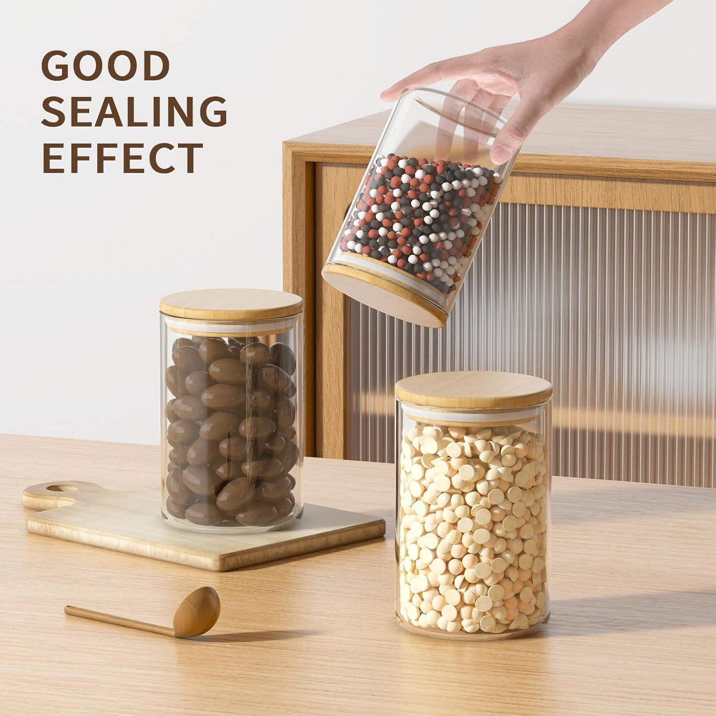 6 Piece Glass Storage Jars Set with Airtight Bamboo Lids and Labels, 37oz/1100ml Glass Spice Jars Food Storage Containers for Home Kitchen,Pantry, Tea, Sugar, Salt, Coffee, Flour, Herbs, Grains