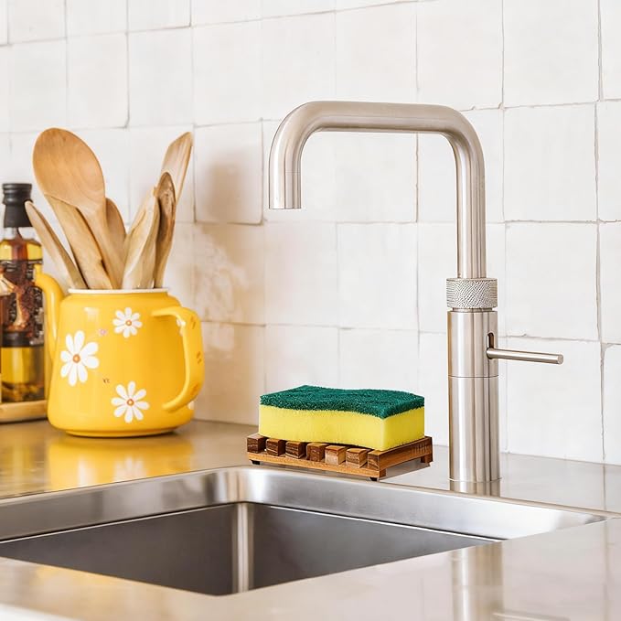 Slotted Bar Soap Holder Teak Wood by HTB, Kitchen Wooden Sponge Holder, Self Draining Soap Dish for Shower, Sink, Bathroom, Bathtub, RV