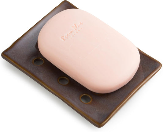 Soap Holder, Ceramic Soap Dish for Shower, Japanese Soap Tray with Self Drain for Sponges, Bath Tub, Bathroom, and Kitchen Sink, Purple