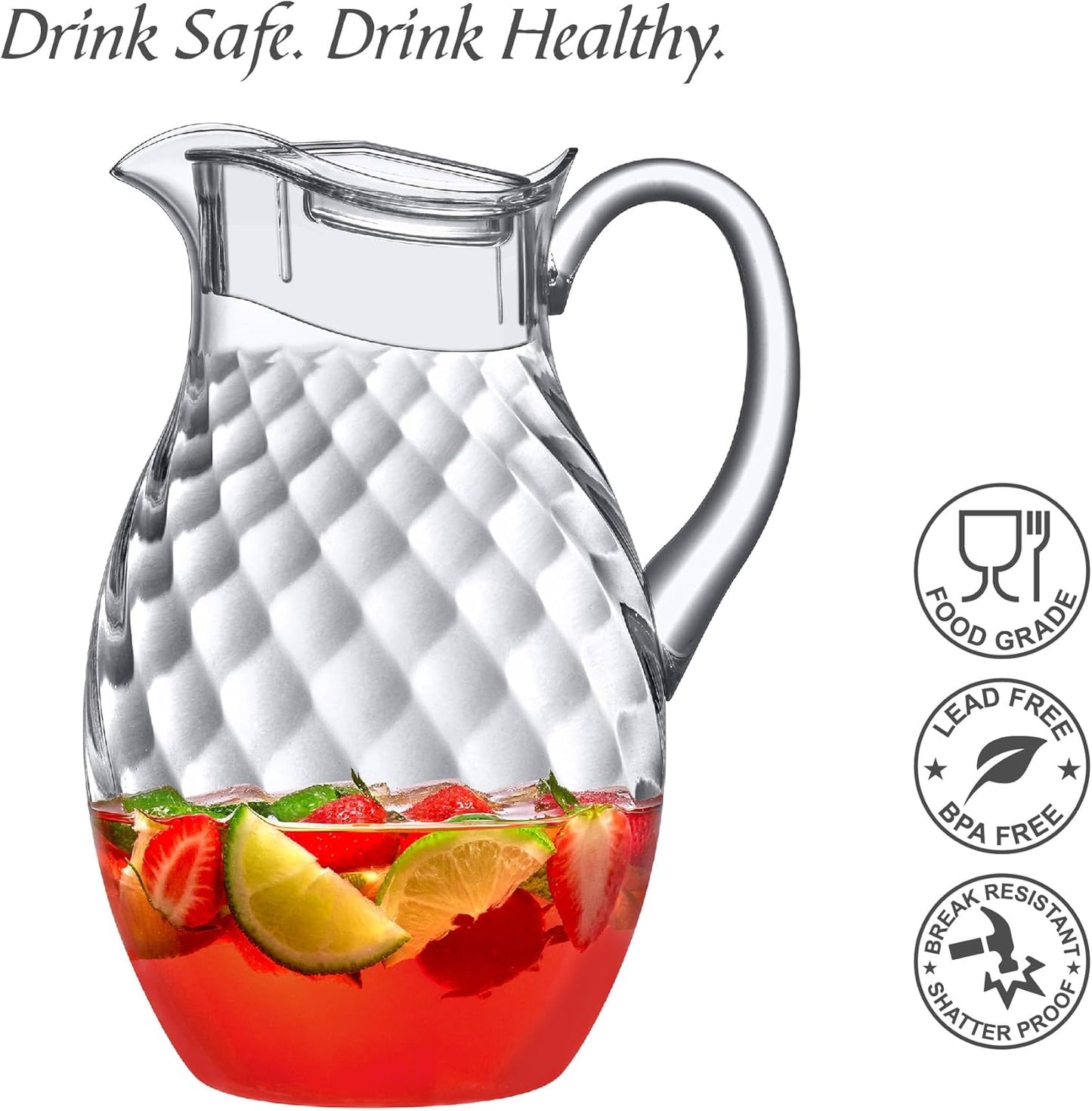 Amazing Abby - Bubbly Whirly Grand - Plastic Pitcher (96 oz, 3 Quart), Clear Water Pitcher with Lid, Fridge Jug, BPA-Free, Shatter-Proof, Great for Iced Tea, Sangria, Lemonade, Juice, Milk, and More