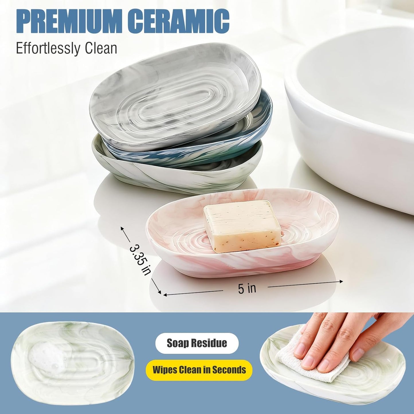 OTHIX Ceramic Soap Dish with Unique Marble Texture, Decorative Bar Soap Holder for Bathroom and Kitchen, Cute Soap Dishes for Bar Soap, Jewelry, Ring (Gray Texture)