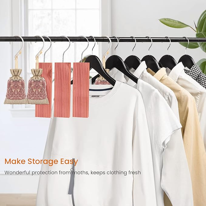 Homode Cedar Blocks for Clothes Storage, Cedar Sachets with Hanging Hooks, Set of 18, Aromatic Cedar Wood for Drawers and Closets, 10 Cedar Hangers and 8 Bags