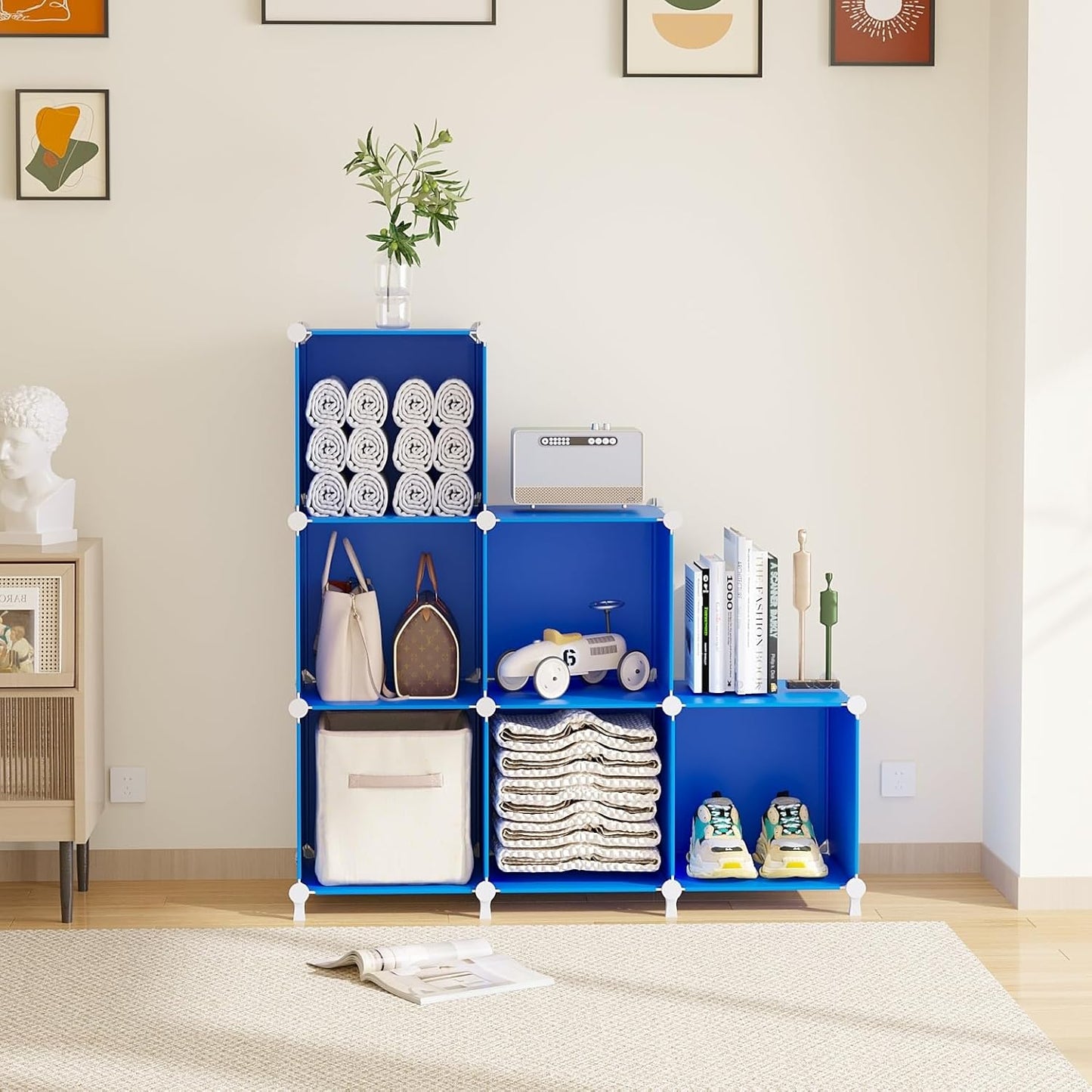 AWTATOS Cube Storage Organizer, 6 Cube Closet Organizers and Storage Shelves, DIY Stackable Bookshelf for Bedroom, Home, Admiral Blue