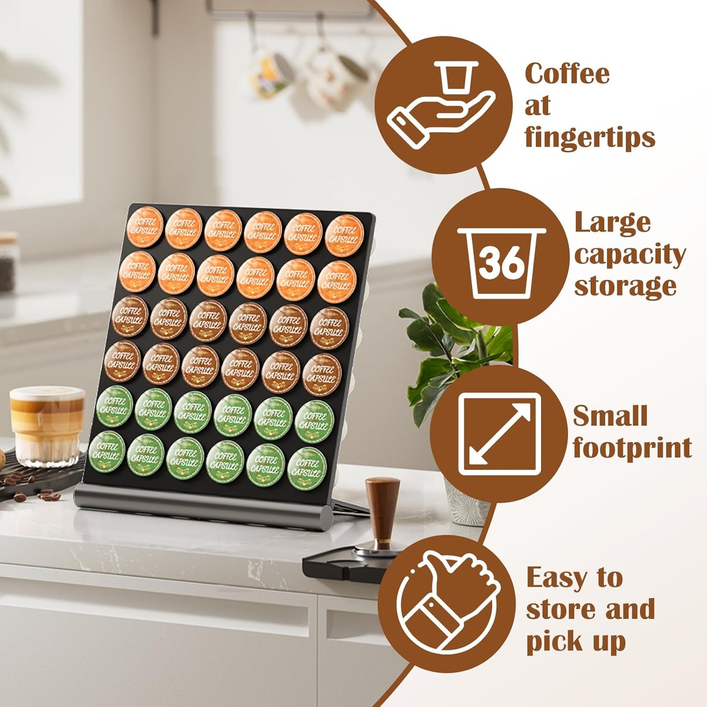 36 Pods K Cup Holder, Large Capacity Organizer Compatible with Keurig Pods, Creative and Space Saving Holder for Coffee Corner Office Kitchen