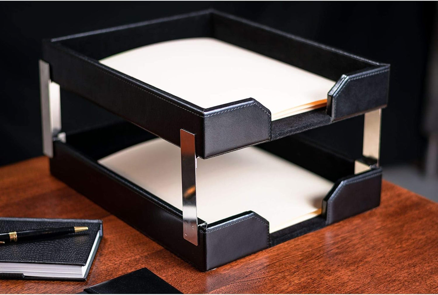 Dacasso Bonded Set Luxury Leather Desk Pad & Desk Organization Essentials, 9 Piece, Black