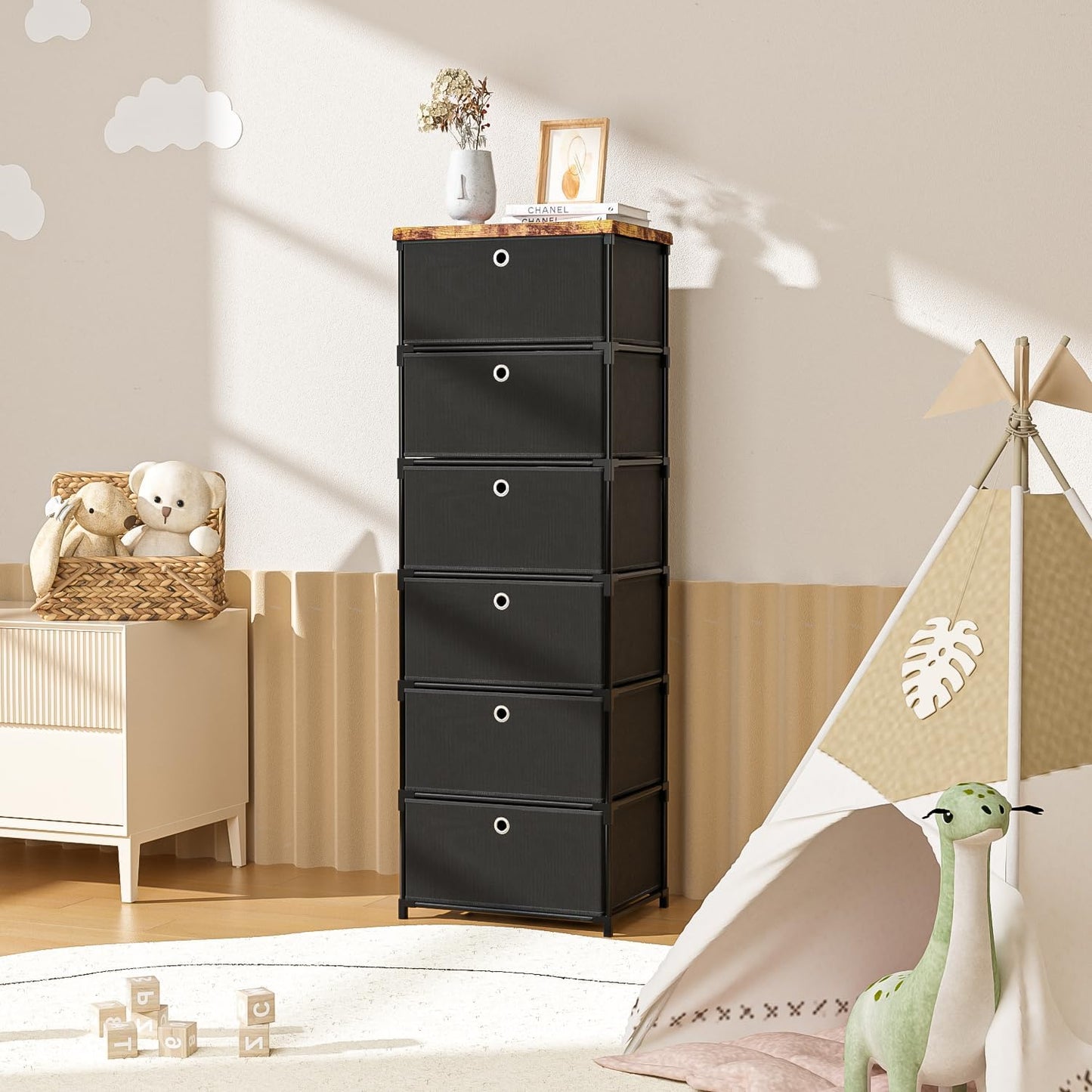 Fabric Storage Drawers and Chest of Drawers, Beautiful Small Dresser with Drawers, Sturdy 6 Drawer Dresser for Closet Dorm,Drawer Unit for Toys,Yarns