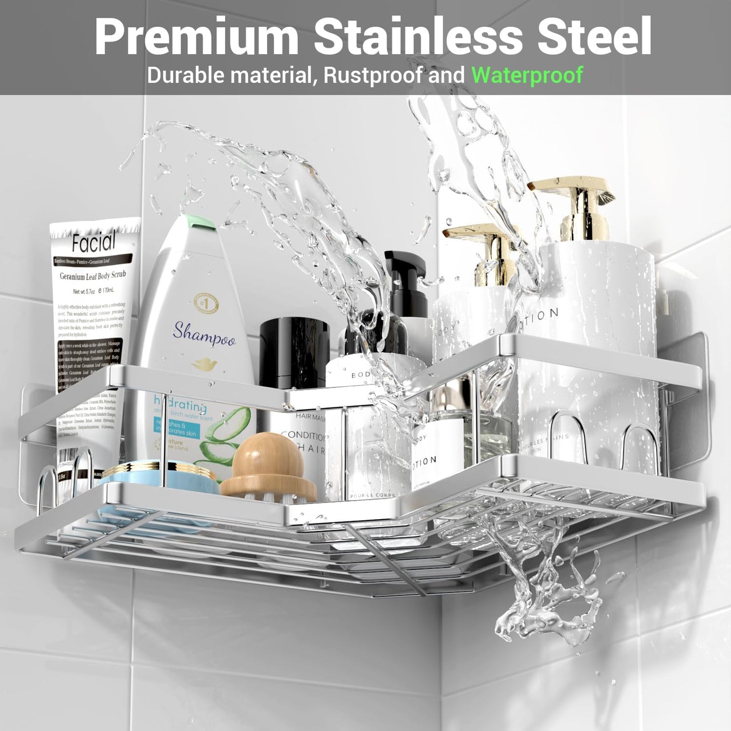 Corner Shower Caddy Bathroom Organizer: Adhesive Shower Rack Bathtub Shelves - 3Pack No Drilling Shower Shelf For Inside Shower - Stainless Steel Rustproof Bathroom Stuff