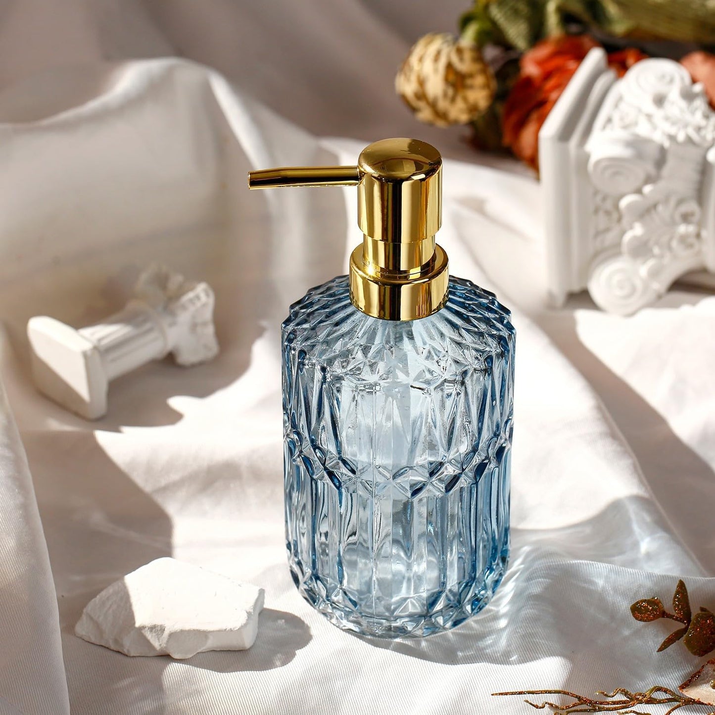 Soap Dispenser with Pump, Refillable Liquid Hand Soap Dish Soap Dispensers for Bathroom Counter, Kitchen Sink (Blue)