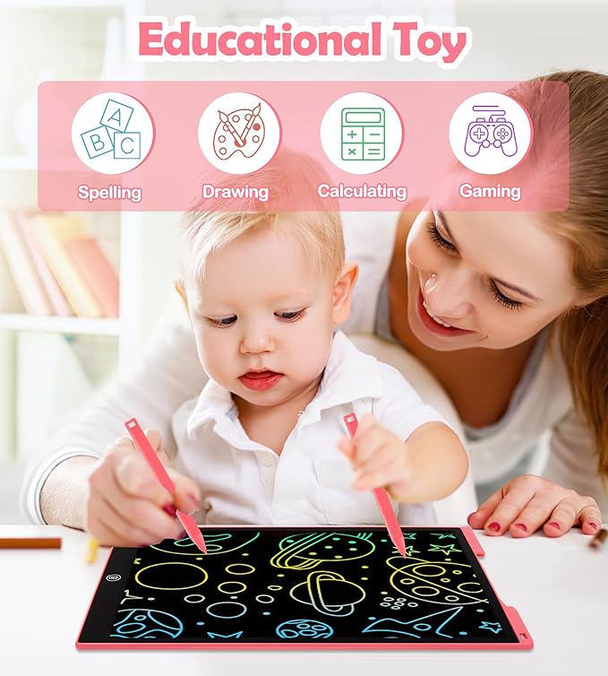 LCD Writing Tablet Doodle Board, 15 inch Colorful Drawing Tablet Writing Pad for Kids, Electronic Erasable Learning Educational Girls Gifts Toys for 3 4 5 6 7 Year Old Girls Boys