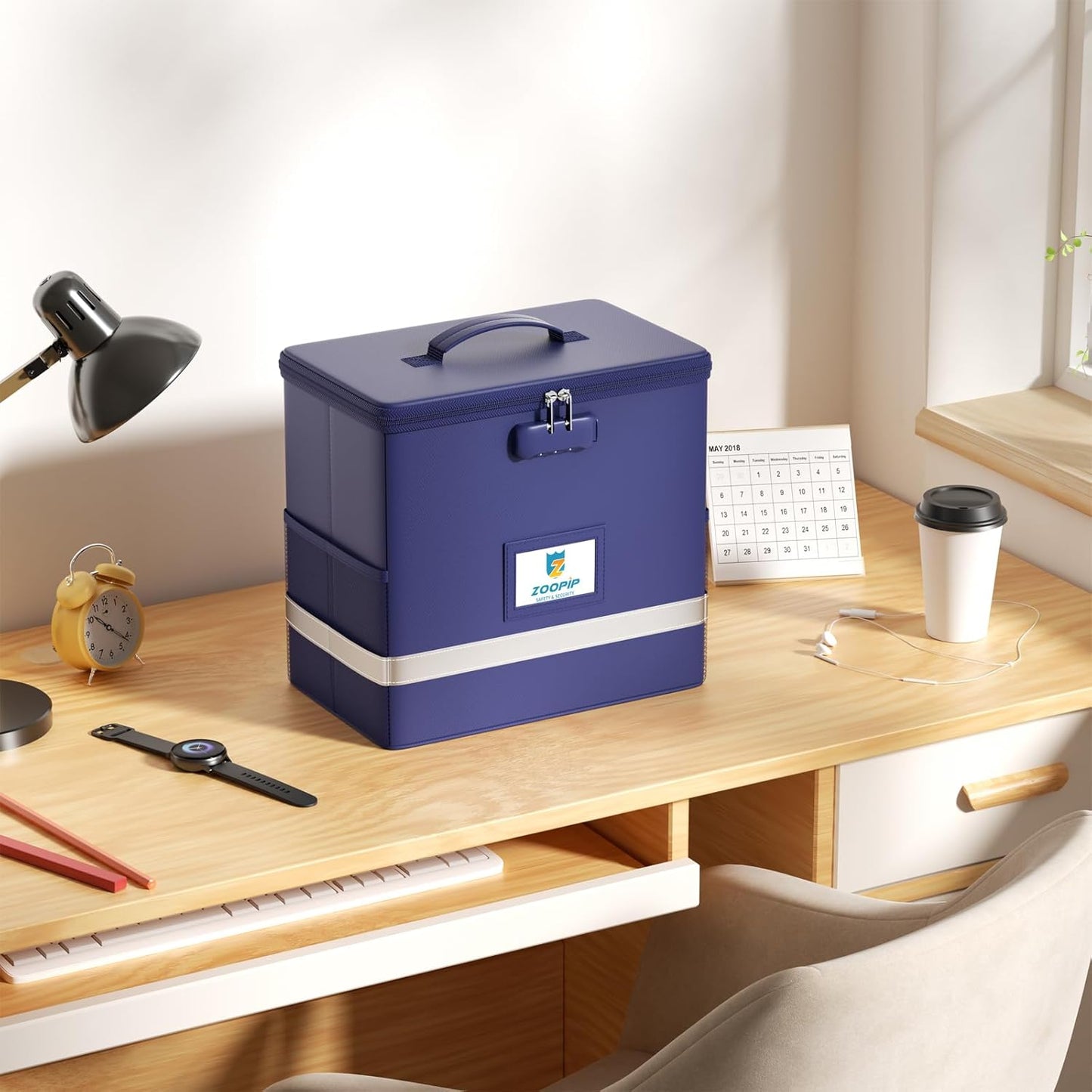 Fireproof File Box with Lock, Document Box Storage Organizer, Suitable for Hanging File Folders in Letter Size, Collapsible File Box, Reflective Strip for Fast Find (12.2"*6"*10.2, Blue)