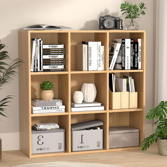 Wooden 9 Cube Storage Organizer with Closed Back Panel,White Cube Shelf Cubby Storage Organizer with Compartments for Living,Bookshelf,Storage Organizers Easy to Install (Oak, 9 Cube)