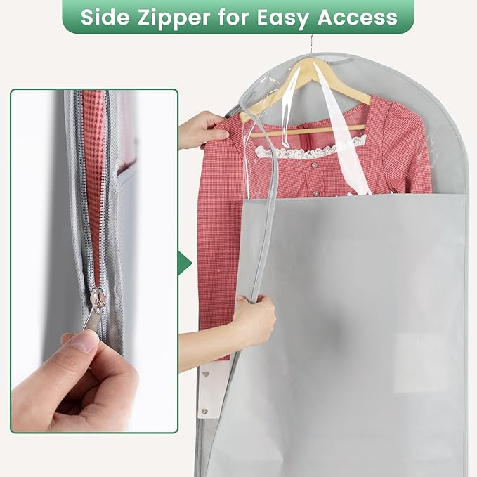 66 Inch Garment Bags for Hanging Clothes - Long Dress Bags for Gowms Closet Wardrobe Storage Travel - 1 Pack