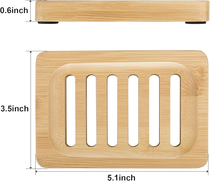 Anwenk Bamboo Wooden Soap Dish, Bar Soap Holder Soap Tray for Shower Bathroom Kitchen Sink Drainer - 2 Pack (Natural Color)
