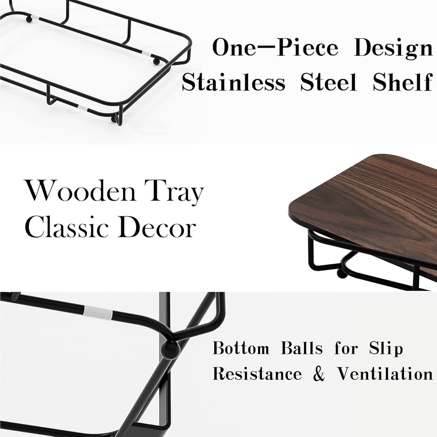 Bathroom Organizer Countertop Perfume Organizer Makeup Organizer Cosmetics Storage Display Rack Vanity Tray Dresser Stainless Steel Gold Shelf White Marble Ceramic Tray (2 Tier L-Black Wood)