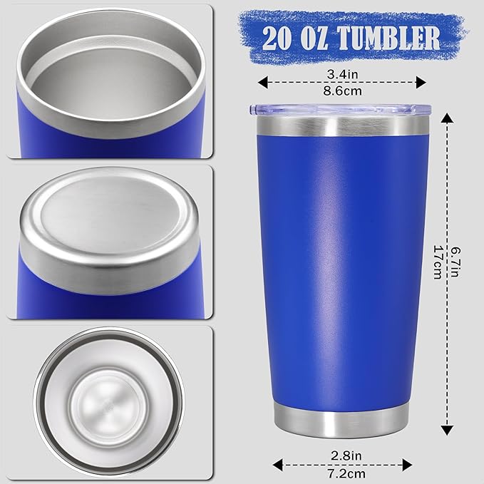 20 oz Tumbler Coffee Travel Tumblers Bulk with Lid Stainless Steel Double Wall Vacuum Insulated Mug Powder Coated Cups fit Car Cupholder for Hot and Cold - Dark Blue, 1Pack