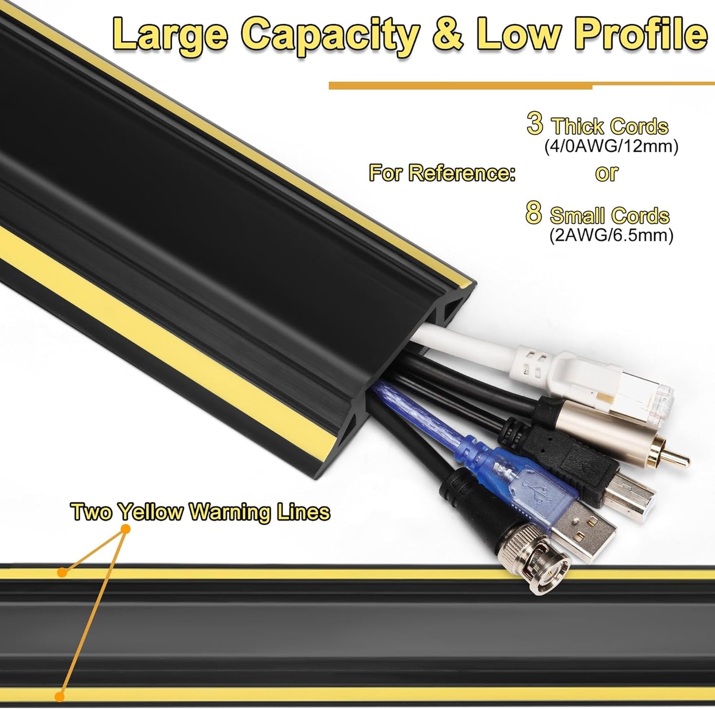 ZhiYo 4ft Cord Covers for Wires on Floor, Heavy Duty Cord Hider Floor Wire Covers for Cords, Cable Protector Protect Cords, Prevent Cable Trips, for Home Office or Outdoor