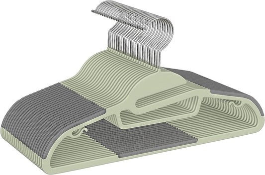 Heavy Duty Plastic Hangers 50 Pack with Non-Slip Design,0.2 Inches Thick,360°Swivel Hook Space Saving Organizer for Bedroom Closet,Shirts,Pants,Strong Enough for Coat(Matcha Green- S Shaped)