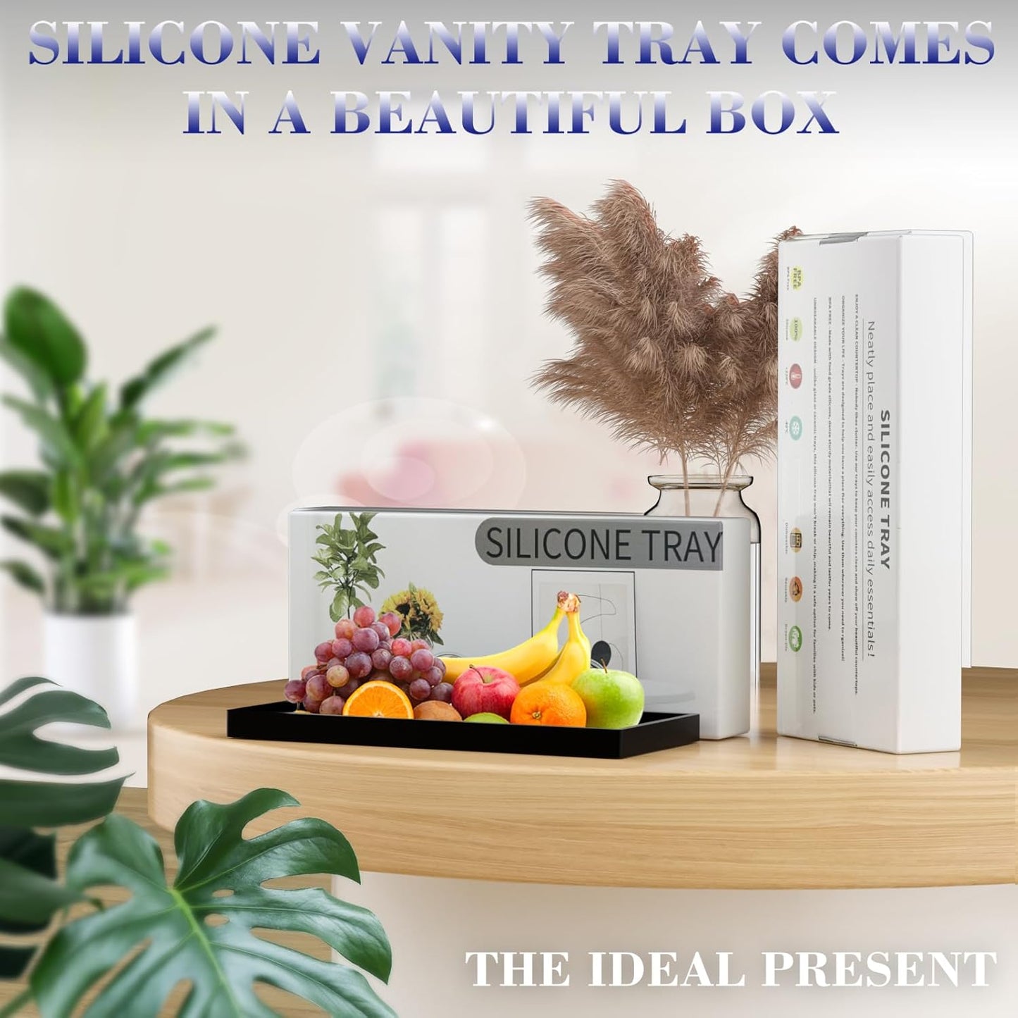 BBK Bathroom Vanity Tray- 2 Pack (7.8'' and 11.8'') Silicone Bathroom Tray for Counter, Perfume Key Trinket Ring Tray, Decor Soap Dispenser Countertop Tray for Kitchen Sink Organization.(Black) (VT2)