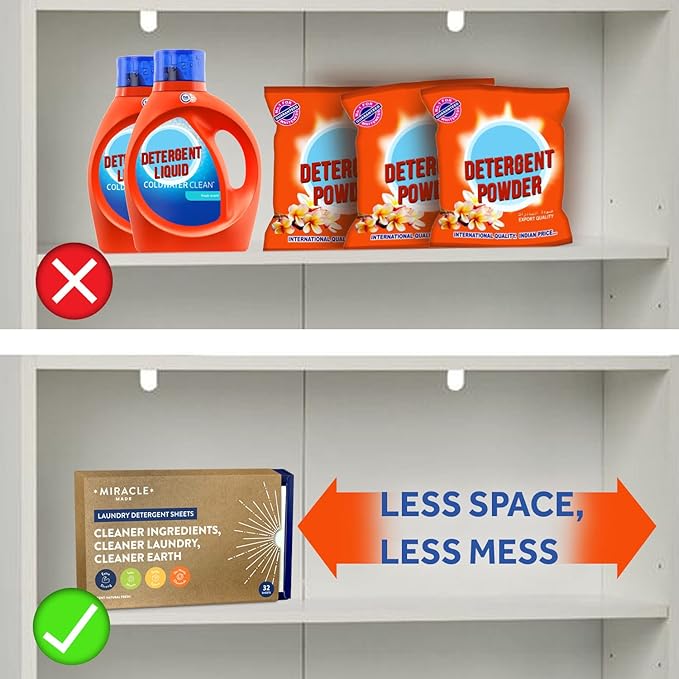 Miracle Made Liquidless Laundry Detergent Sheets – Eco-Friendly, Gentle Fabric Softener – No Dye, Bleach, or Paraben– 32 Strips (64 Loads) – Fresh Linen Scent