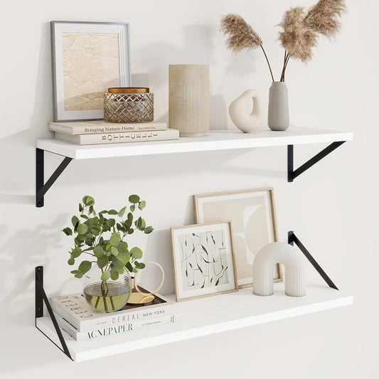 Axeman White Floating Shelves for Wall - 30 Inch Wide x 10 Inch Deep Floating Shelves Set of 2 -White Wide Wall Shelves for Living Room Bathroom Bedroom
