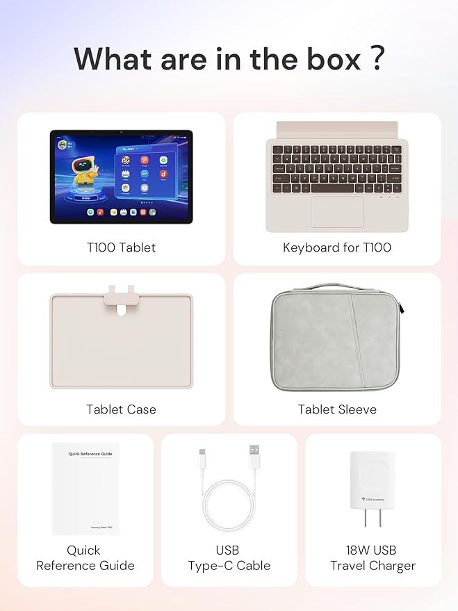 AI Kids Tablet with Parental Control - 50000+ Content AI Tutor Learning Tablet with ELA, Math, ABC, Word, Read, Phonics, STEM for Homeschooler Educational Study for G1 - G6 (TalPad T100 with Keyboard)