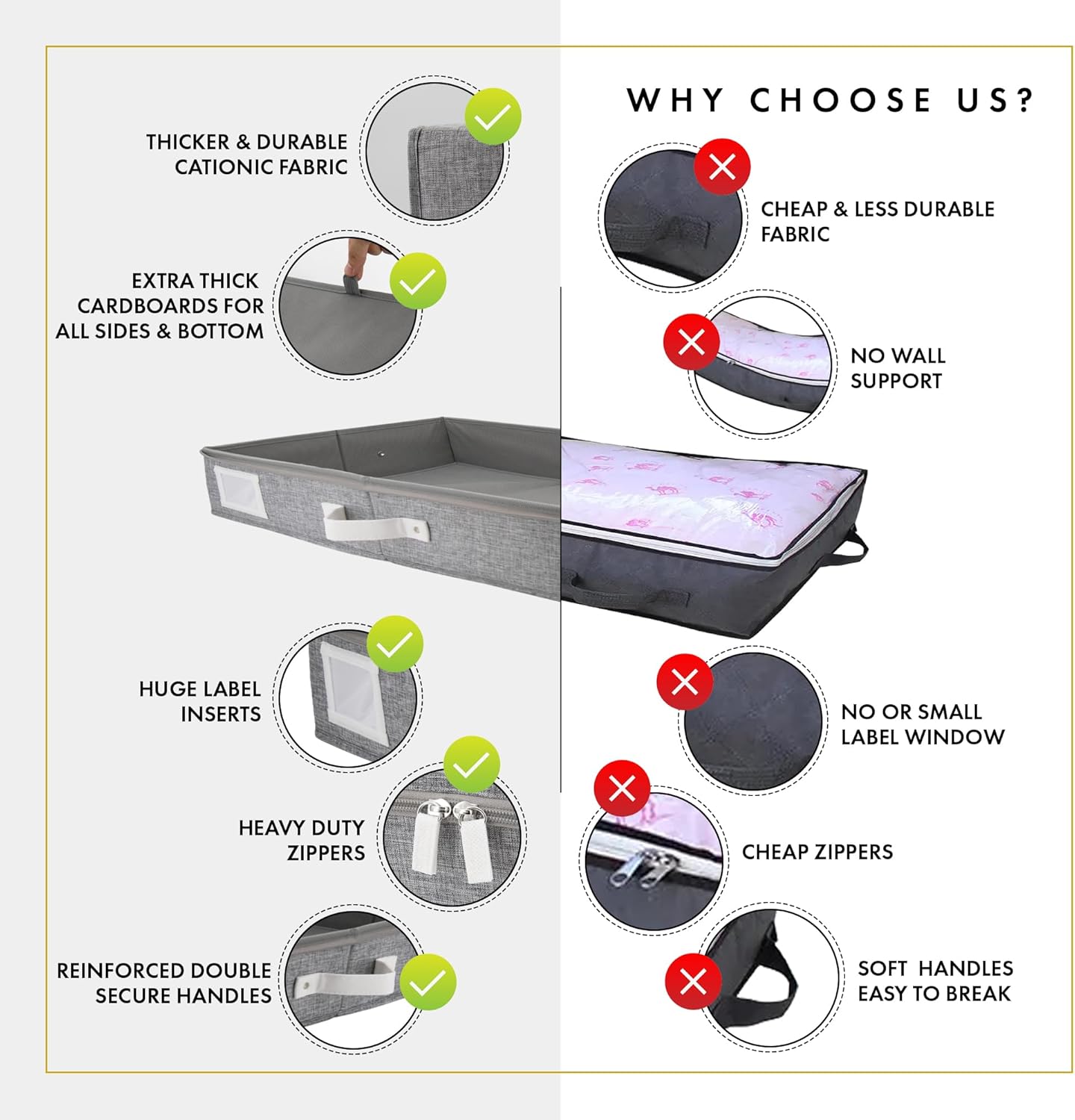 HOMELUX THEORY 2pc Low Profile Under Bed Storage Containers, Thin Under Couch Storage Organizer with Bins & Lids, Underbed Storage Box Ideal for Seasonal Clothes, Blankets, Fabric & Shoes (LightGray)