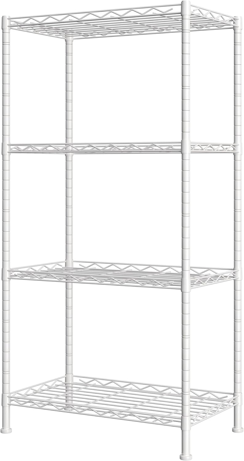 HOMEFORT 4-Shelving Unit, Adjustable Wire Shelving, Metal Wire Shelf Rack Organizer for Kitchen, Pantry, Closet, Bathroom, Laundry, White,21" W x 11" D x 41" H