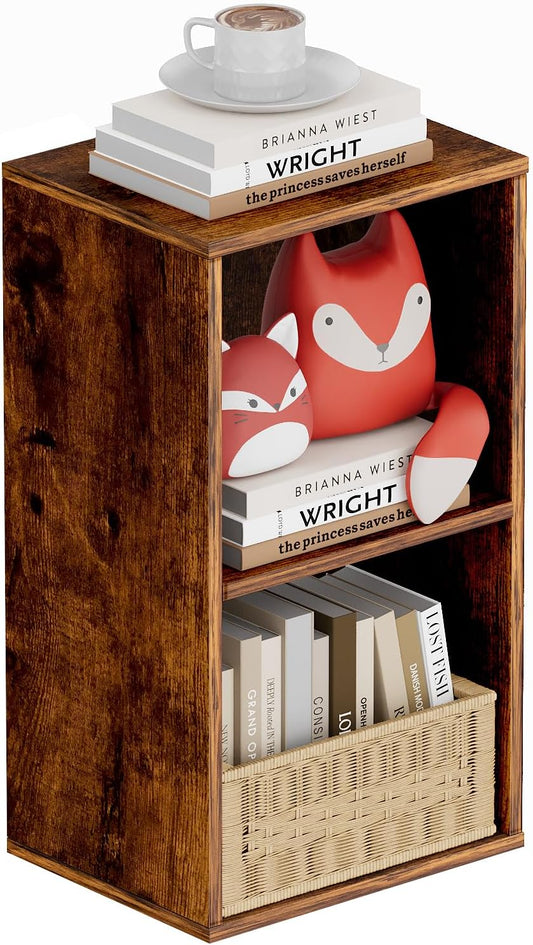 Book Shelf, Wooden Cube Storage Organizer with 11" Open Cubes, Stackable Bookcase for Room Divider Storage, Bookshelf for Living Room, Bedroom, Office (Indonesian Antique Oak, 2-Cube)