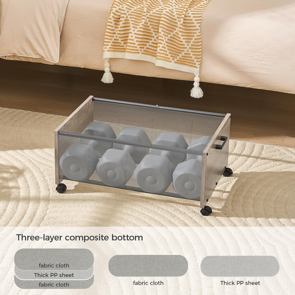 Under Bed Storage with Wheels, Bigger Size, Under Bed Drawers Heavy Duty, 2 Packs, Wooden Under Bed Storage Containers Organizer, Metal Frame, Patented Design