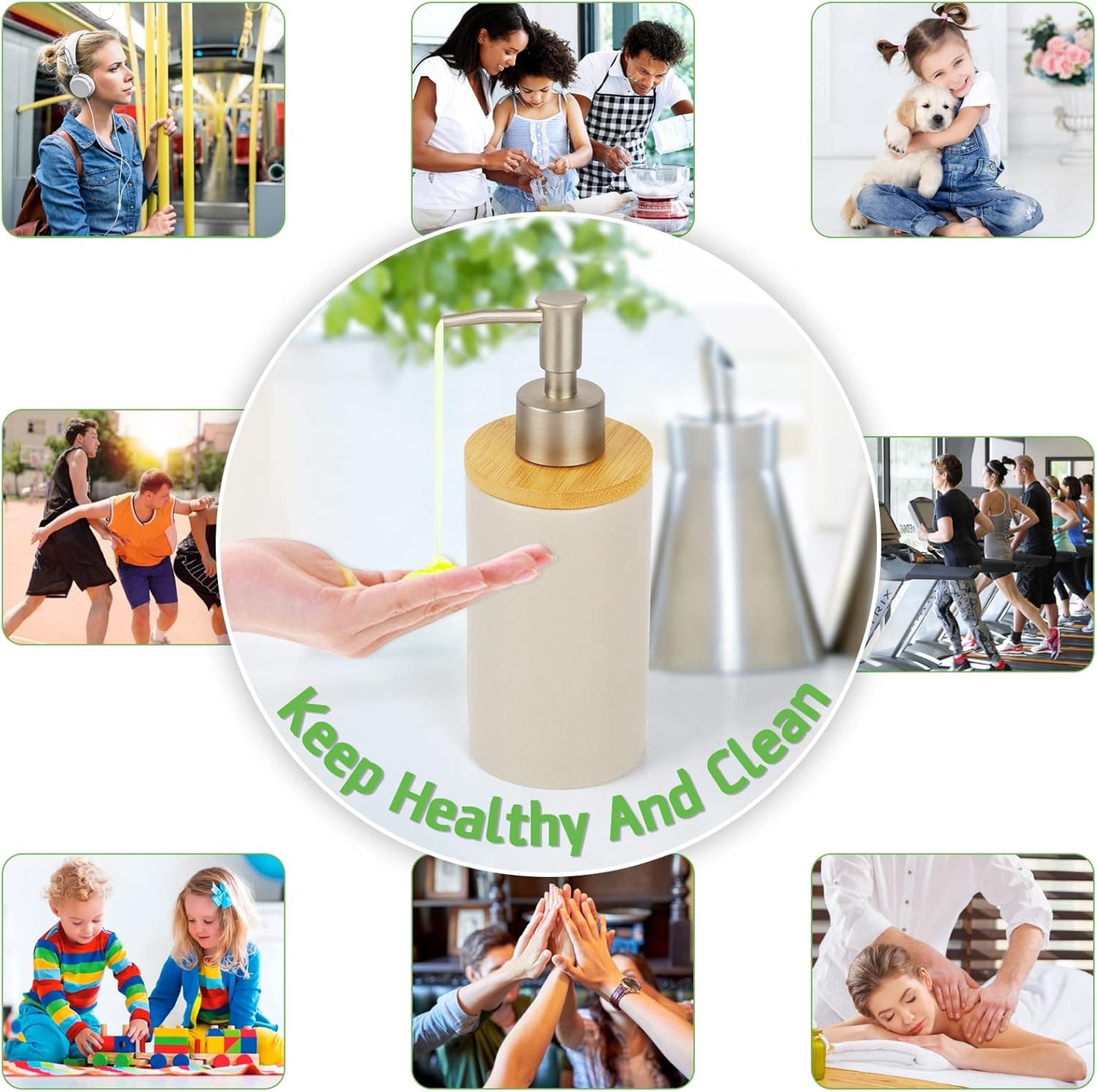 Ceramic Soap Dispenser Hand Soap Dispenser Refillable Liquid Great for Kitchen and Bathroom Decorative (Grey)