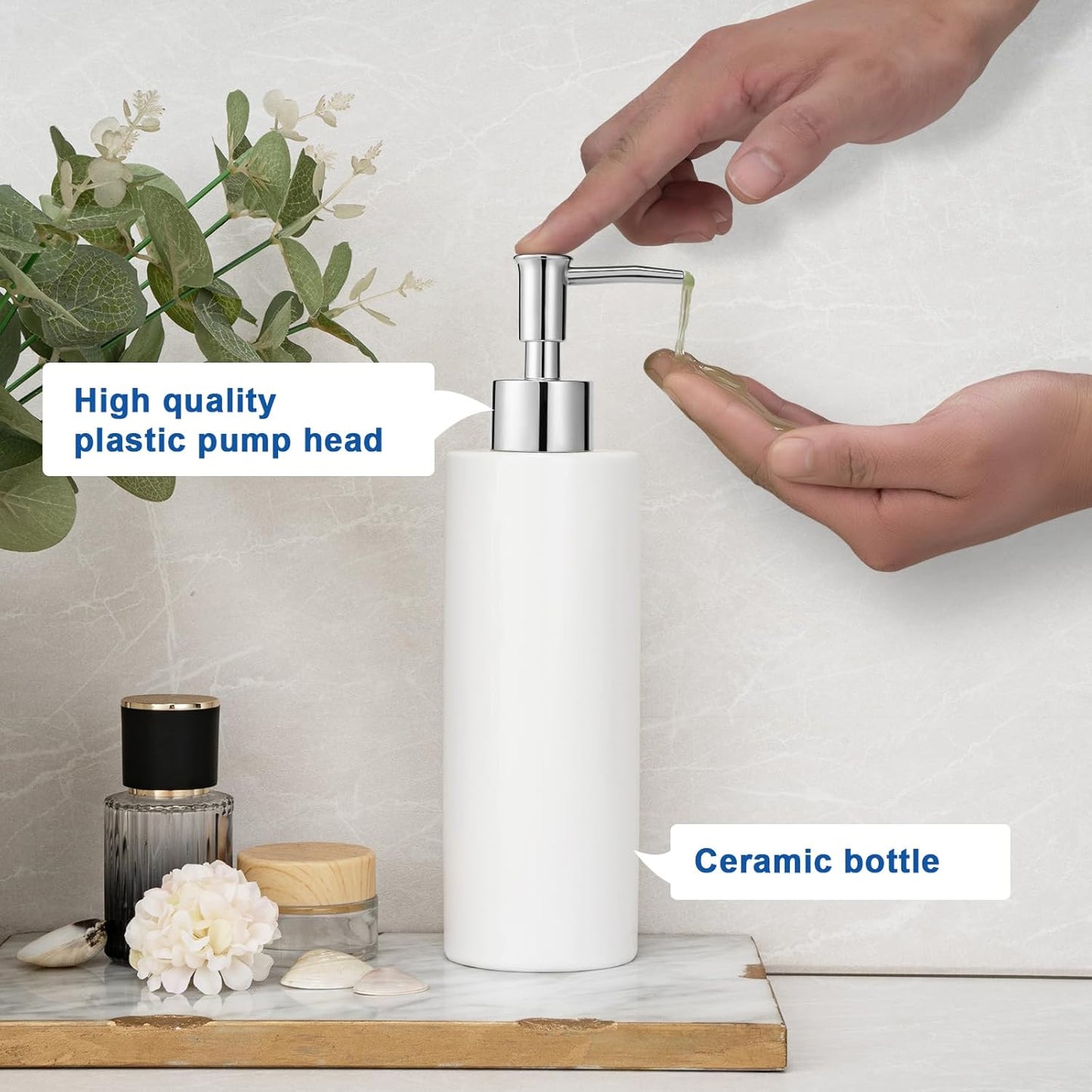Ceramic Soap Dispenser 11.8oz Liquid Ceramic Soap Pump Dispenser for Bathroom, Refillable Dish Soap Dispenser for Kitchen