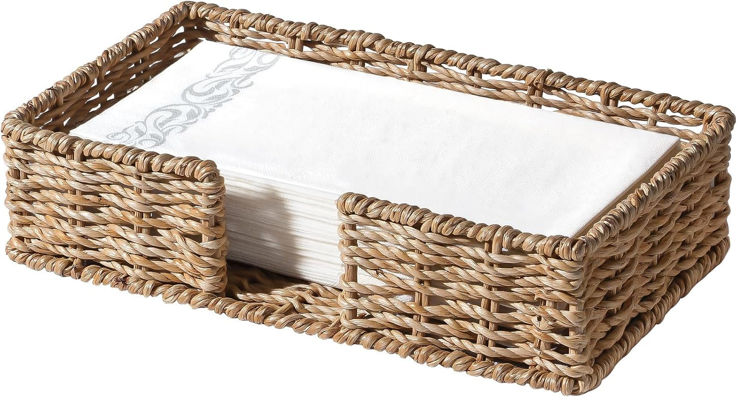 Seagrass Disposable Guest Towel Holder Tray for Bathroom, Wicker Counter Rectangular Bathroom Napkin Holder for Ktichen, Woven Hand Towel Holder Tray for Home, Kitchen, Hotel, Farmhouse
