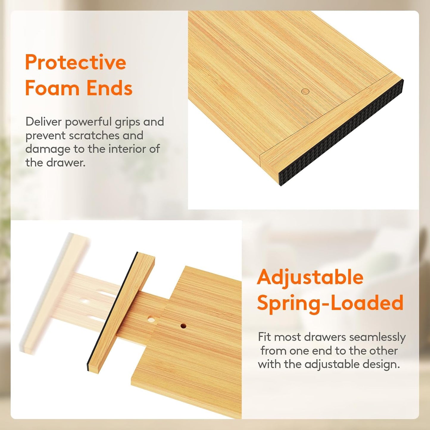 Lifewit 8 Pack 6" Deep Bamboo Drawer Dividers, 17.5-22" Expandable Drawer Organisers for Clothes, Adjustable Dresser Drawer Divider, Clothing Drawers Separators for Dresser, Bedroom, Bathroom, Office