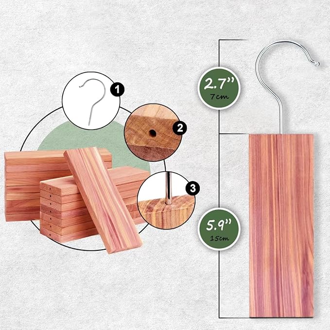 Cedar Space Cedar Blocks for Clothes Storage, 18 Pack Cedar Hang Ups, 100% Natural Cedar Wood for Closet Planks, Aromatic Red Ceder Blocks, Cedar Planks, Cedar Accessories for Closets Storage
