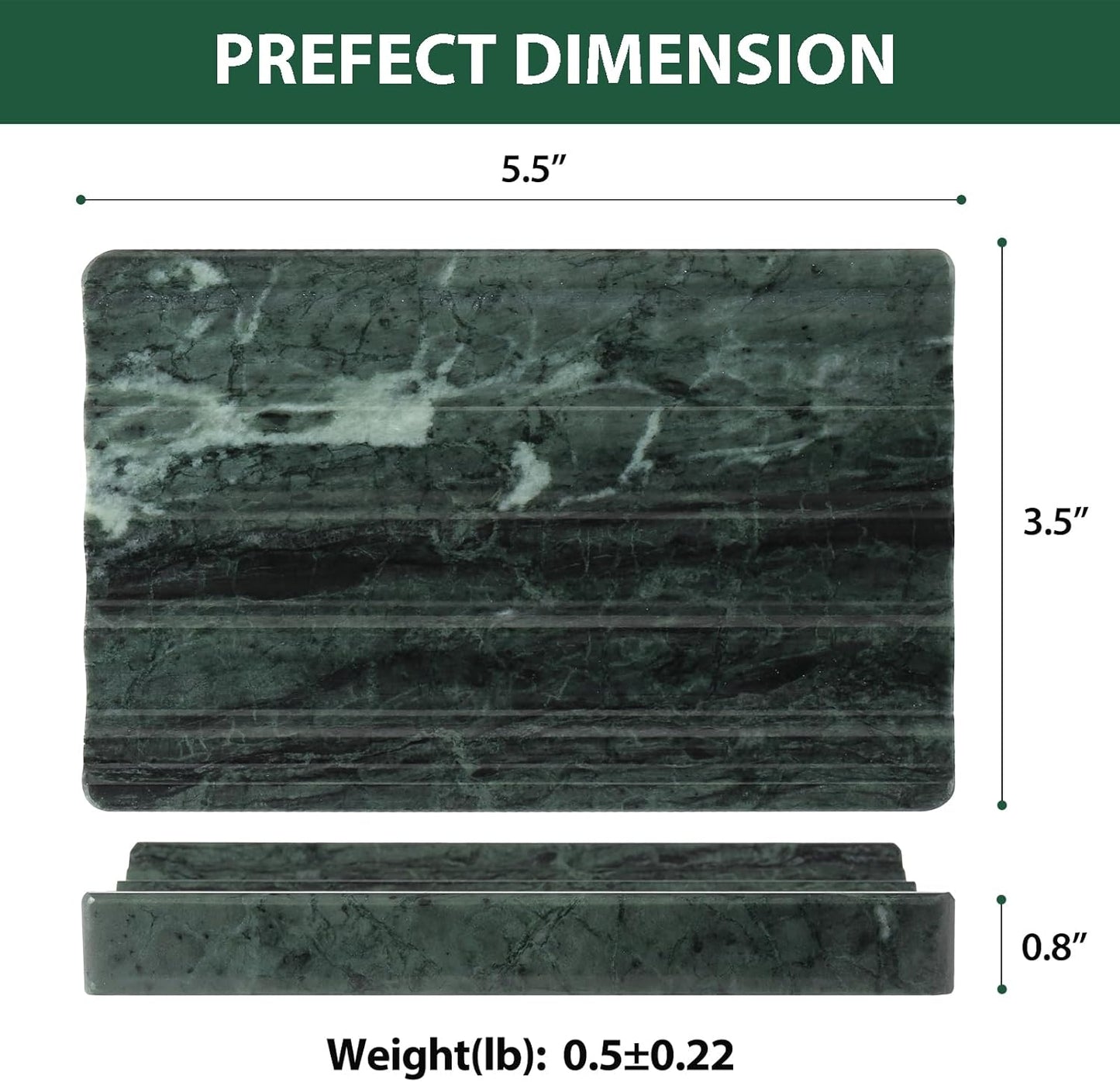 Koville Indian Natural Marble Soap Dish for Shower, Stone Soap Tray for Bathroom, Bar Soap Holder for Sink, Stripe Grooves Saver Sponge Holder Keep Soap Bars Dry Easy Clean (Verde Alpi)