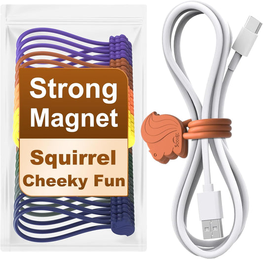 Fun Squirrel Magnetic Cable Ties – 24 Pack, Reusable Silicone Cord Organizers for Home & Office, Strong Magnetic Hold, Assorted Colors, Ideal for Cable Management, Novelty Gift