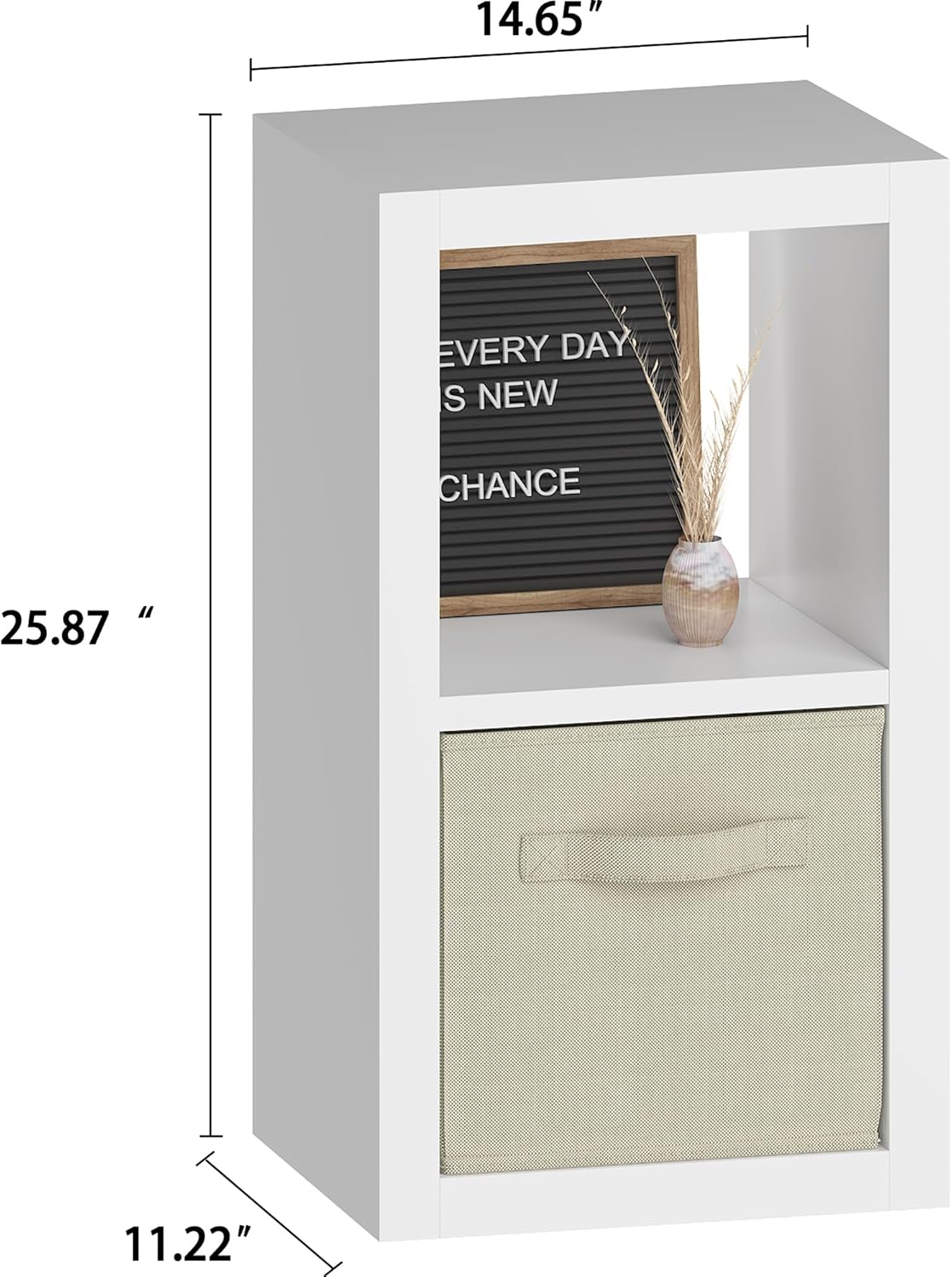 Bookshelf with Storage Bin, 2-Cube Storage Organizer, Modern Wood Open Bookcase, Multifunctional Display Shelf for Living Room, Bedroom, Home Office, White